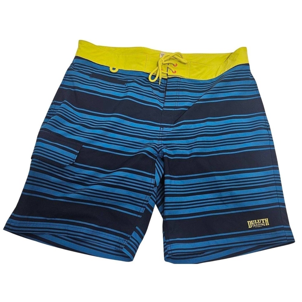 Duluth‎ Trading Co Mens Striped Board Shorts Swim Trunks Size 36 Blue Yellow *